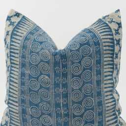 Vintage Hmong Indigo Hemp Pillow Cover, White Boho Batik, 20x20 - thumbnail 2