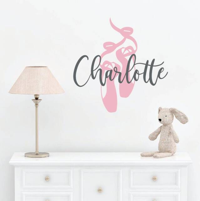 Dance Shoes Decal For Girl Bedroom, Baby Gift Personalized Art, Kids Room Decor, Nursery Name Ballet Slippers Wall Decal, Removable - image 1