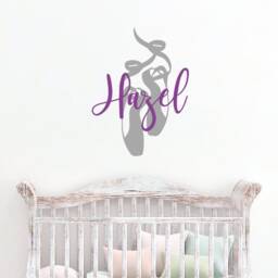 Dance Shoes Decal For Girl Bedroom, Baby Gift Personalized Art, Kids Room Decor, Nursery Name Ballet Slippers Wall Decal, Removable - thumbnail 2