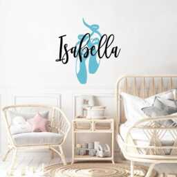 Dance Shoes Decal For Girl Bedroom, Baby Gift Personalized Art, Kids Room Decor, Nursery Name Ballet Slippers Wall Decal, Removable - thumbnail 3