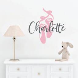 Dance Shoes Decal For Girl Bedroom, Baby Gift Personalized Art, Kids Room Decor, Nursery Name Ballet Slippers Wall Decal, Removable - thumbnail 1