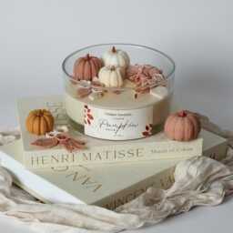 3 Wick Large Autumn Fall Candle, Pumpkin Spice Scented Candle, Fall Table Decor, Hygge Candle Gift For Her, Pumpkin Home Decor, Autumn Leaves - thumbnail 3