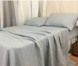 Duck Egg Blue Bed Sheets Handmade in Natural Linen, Linen Sheets, Queen Sheet Set, King Bedding