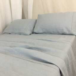 Duck Egg Blue Bed Sheets Handmade in Natural Linen, Linen Sheets, Queen Sheet Set, King Bedding - thumbnail 3