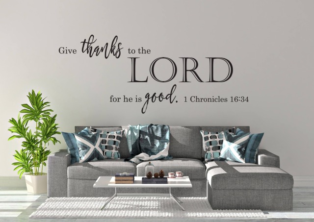 "Vinyl Wall Decal - 1 Chronicles 1634 ""Give Thanks To The Lord For He Is Good." - image 1