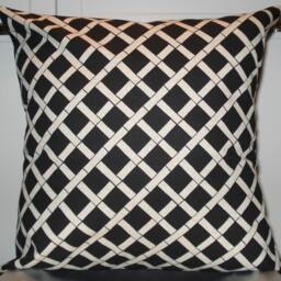 New 18x18 Inch Designer Handmade Pillow Case in Bamboo Pattern, Thai Blue On White - thumbnail 2