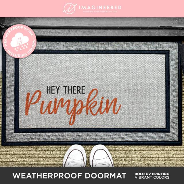 Corner Hey There Pumpkin Fall Rug - Porch Decor Weatherproof Mat Autumnal Decoration Quote - image 1