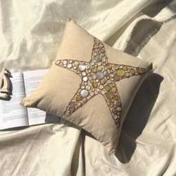 Beige Cotton Linen Beach Style, 24x24/26x26 Mother Of Pearl & Jute Starfish Sea Creature Euro Sham - Coated - thumbnail 3