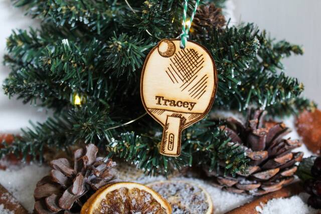 Personalised Table Tennis Paddle Christmas Ping Pong Ornament Wood Custom Bauble Laser Engraved Rustic Wooden Name Tree Decoration Irish - image 1