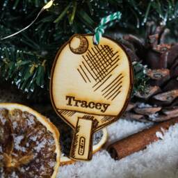 Personalised Table Tennis Paddle Christmas Ping Pong Ornament Wood Custom Bauble Laser Engraved Rustic Wooden Name Tree Decoration Irish - thumbnail 2