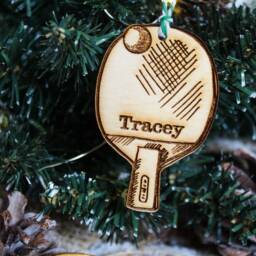 Personalised Table Tennis Paddle Christmas Ping Pong Ornament Wood Custom Bauble Laser Engraved Rustic Wooden Name Tree Decoration Irish - thumbnail 3