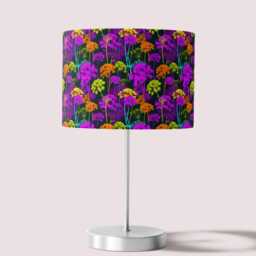 Neon Black Pink Cow Parsley Print Velvet Lampshade 25cm 30cm 35cm 40cm 45cm - Drum Lamp Shade Handmade Home Decor Ceiling Floral - thumbnail 2