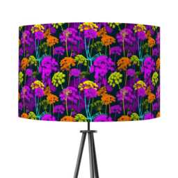 Neon Black Pink Cow Parsley Print Velvet Lampshade 25cm 30cm 35cm 40cm 45cm - Drum Lamp Shade Handmade Home Decor Ceiling Floral