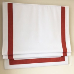 Custom Relaxed Roman Shade, White Fabric With Tangerine Border - thumbnail 2