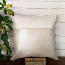 Pearly Faux Leather Pillow Cover - Pink Or Beige, Cotton Back - 16x16'' - thumbnail 2