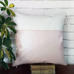 Pearly Faux Leather Pillow Cover - Pink Or Beige, Cotton Back - 16x16'' - thumbnail 3