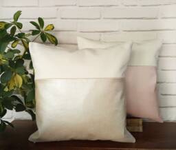 Pearly Faux Leather Pillow Cover - Pink Or Beige, Cotton Back - 16x16'' - thumbnail 1