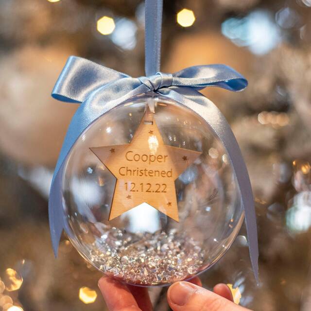 Personalised Christening Baptism Hanging Bauble Christmas Tree Decoration - image 1