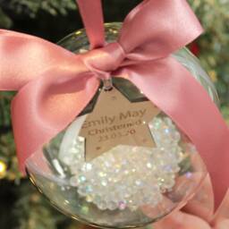 Personalised Christening Baptism Hanging Bauble Christmas Tree Decoration - thumbnail 3