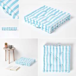 Cotton Thick Stripes Floor Cushion, Booster Seat Cushion Pads - Indoor/Outdoor - thumbnail 3