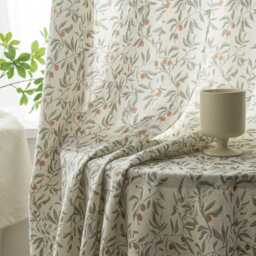 Custom Farmhouse Drapes Botanical Printed Linen Curtains For Bedroom Living Room - thumbnail 2