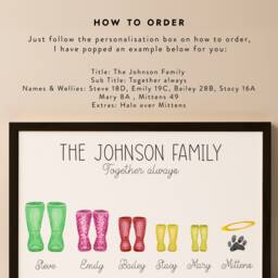 Mothers Day Gift - Fully Custom Welly Boots, Print For Family, Mum, Personalized Family Print, Wall D??cor, #261 - thumbnail 2