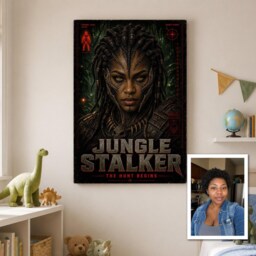 Personalised Alien Trophy Hunter Canvas From Photo, Custom Title Subtitle, Sci-Fi Jungle Stalker Wall Art Gift For Gaming Rooms & Offices - thumbnail 2