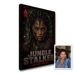 Personalised Alien Trophy Hunter Canvas From Photo, Custom Title Subtitle, Sci-Fi Jungle Stalker Wall Art Gift For Gaming Rooms & Offices - thumbnail 1