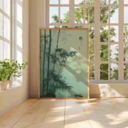 Bamboo Wall Art Print, Japanese Zen Poster, Tranquil Green Botanical Decor, Minimalist Nature Oriental Painting - thumbnail 3