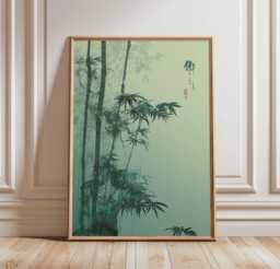 Bamboo Wall Art Print, Japanese Zen Poster, Tranquil Green Botanical Decor, Minimalist Nature Oriental Painting - thumbnail 1