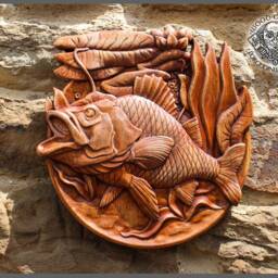 Iroko Wood Carving - Crucian Carp, Wildlife Wall Art - thumbnail 2