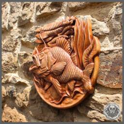 Iroko Wood Carving - Crucian Carp, Wildlife Wall Art - thumbnail 3