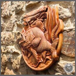 Iroko Wood Carving - Crucian Carp, Wildlife Wall Art - thumbnail 4