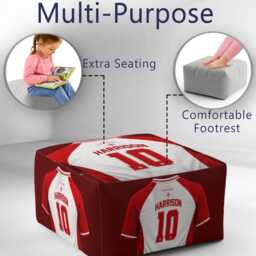 Personalised Name England Flag Kids Pouffe Football T Shirt Number Jersey Supporter Decor St Georges Cross Sport Bedroom Playroom Seat Rest - thumbnail 3
