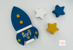 Personalised Rocket & Stars Name Sign - Custom Kids Space Bedroom Decor - thumbnail 1