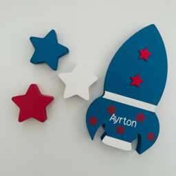 Personalised Rocket & Stars Name Sign - Custom Kids Space Bedroom Decor - thumbnail 2