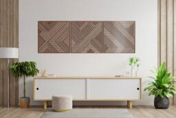 Geometric Lines Panel Set Of 3 Wood Wall Art Decor Wooden Nursery Sign Picture Living Room