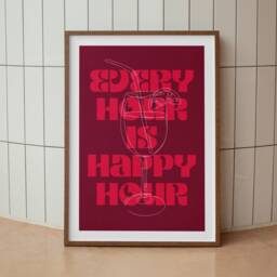 Every Hour Is Happy Print - Wall Art A3 A4 A5 Unframed Cocktail Bar Cart Quote Alcohol Pop - thumbnail 2