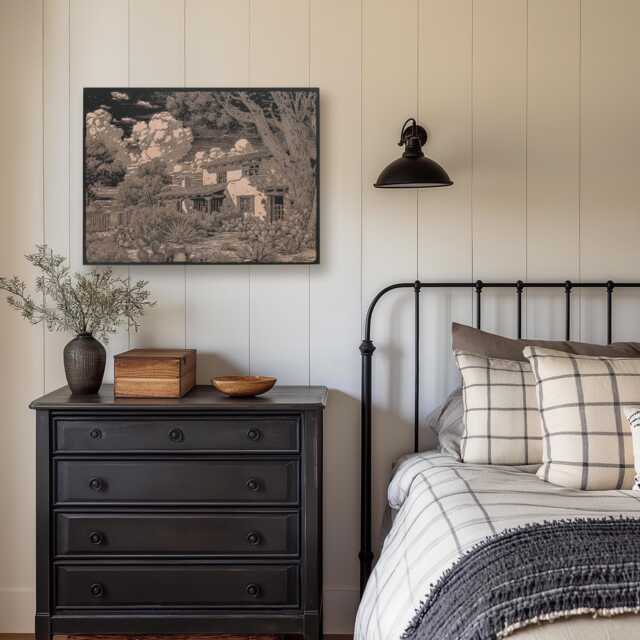 Pueblo-style Home Scene Wall Art - Rustic Wood Lithograph Illustration, Arizona Landscape, Nature Southwest Decor Gift - image 1