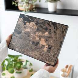 Pueblo-style Home Scene Wall Art - Rustic Wood Lithograph Illustration, Arizona Landscape, Nature Southwest Decor Gift - thumbnail 2