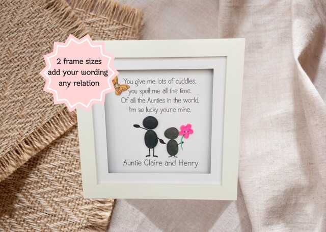 Auntie Gift Frame - Special Poem Keepsake Button Art Pebble Picture Aunt Birthday UK - image 1