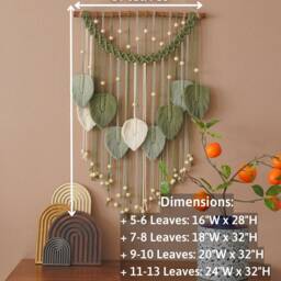 Leaves Wall Hanging, Home Decor Gift, Minimalist Decor, Bedroom Macrame Green Leaves, Mid Century Modern L22 - thumbnail 3