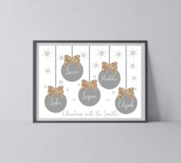 Personalized Christmas Bauble Print Family Name Wall Decor - Unframed - thumbnail 1