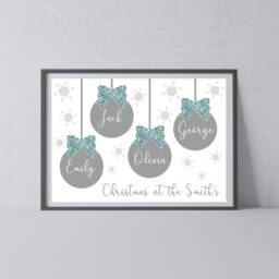Personalized Christmas Bauble Print Family Name Wall Decor - Unframed - thumbnail 3