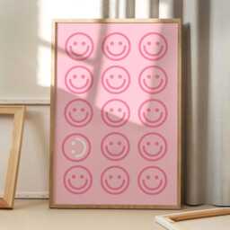 Funny Pink Smiley Face Art Canvas Poster, Trendy Wall Art, Apartment Aesthetic Decor, Retro Home Printed Gift - thumbnail 3