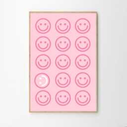 Funny Pink Smiley Face Art Canvas Poster, Trendy Wall Art, Apartment Aesthetic Decor, Retro Home Printed Gift - thumbnail 2