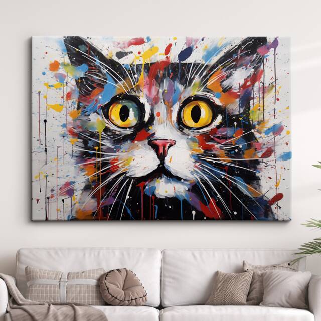 Black Cat Paint Splash Animal Wall Art - Modern Abstract Pet Canvas Print Home, Kitchen, Office Decor Gift Idea - image 1
