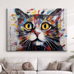 Black Cat Paint Splash Animal Wall Art - Modern Abstract Pet Canvas Print Home, Kitchen, Office Decor Gift Idea - thumbnail 1