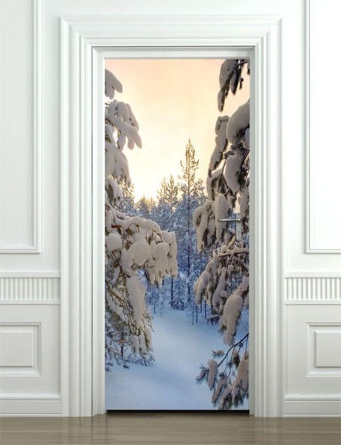 Winter Wall Decal, Snow Sticker, Door Mural, Snowing Mural Nature Wallpaper, Home Design Covering - image 1