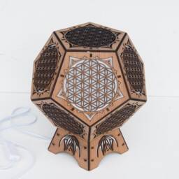 Wooden Zen Mood Lamp, Sacred Geometry, Flower Of Life Motif, Handmade Lamp By Ariegelaser - thumbnail 2